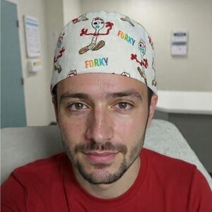 Forky Printed Surgical Scrub Cap in White